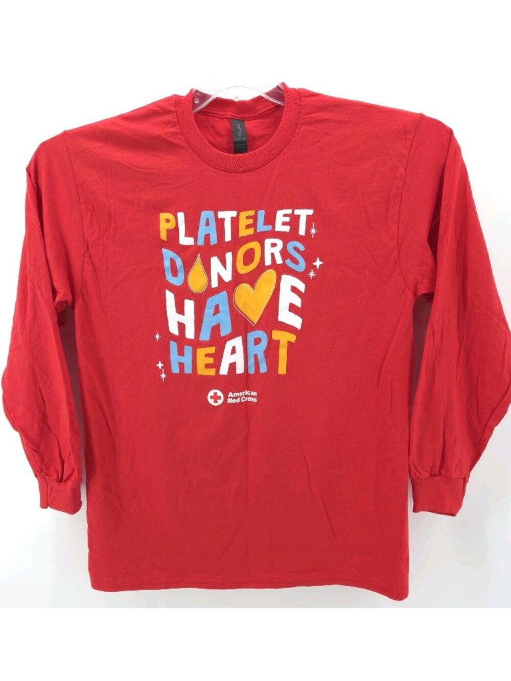 American Red Cross 2025 "Platelet Donors Have Heart" NWOT Tee LS Men's L Red